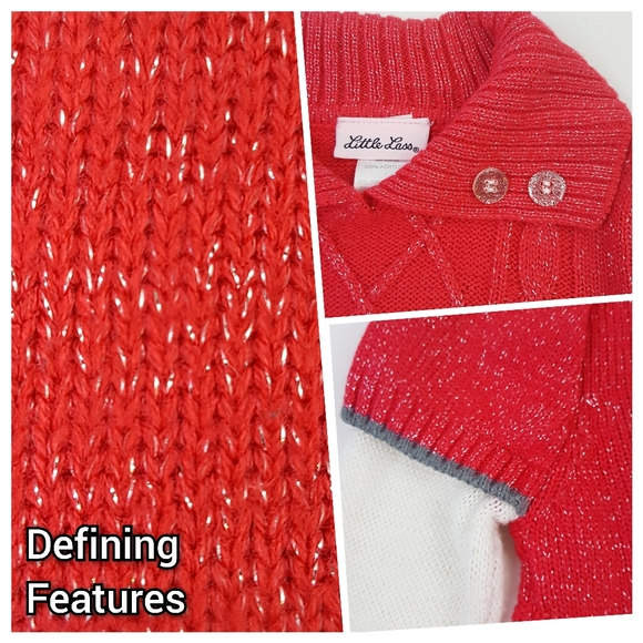 LITTLE LASS Red Collared Cable Under Sleeve Sweater Dress - Picture 4 of 6